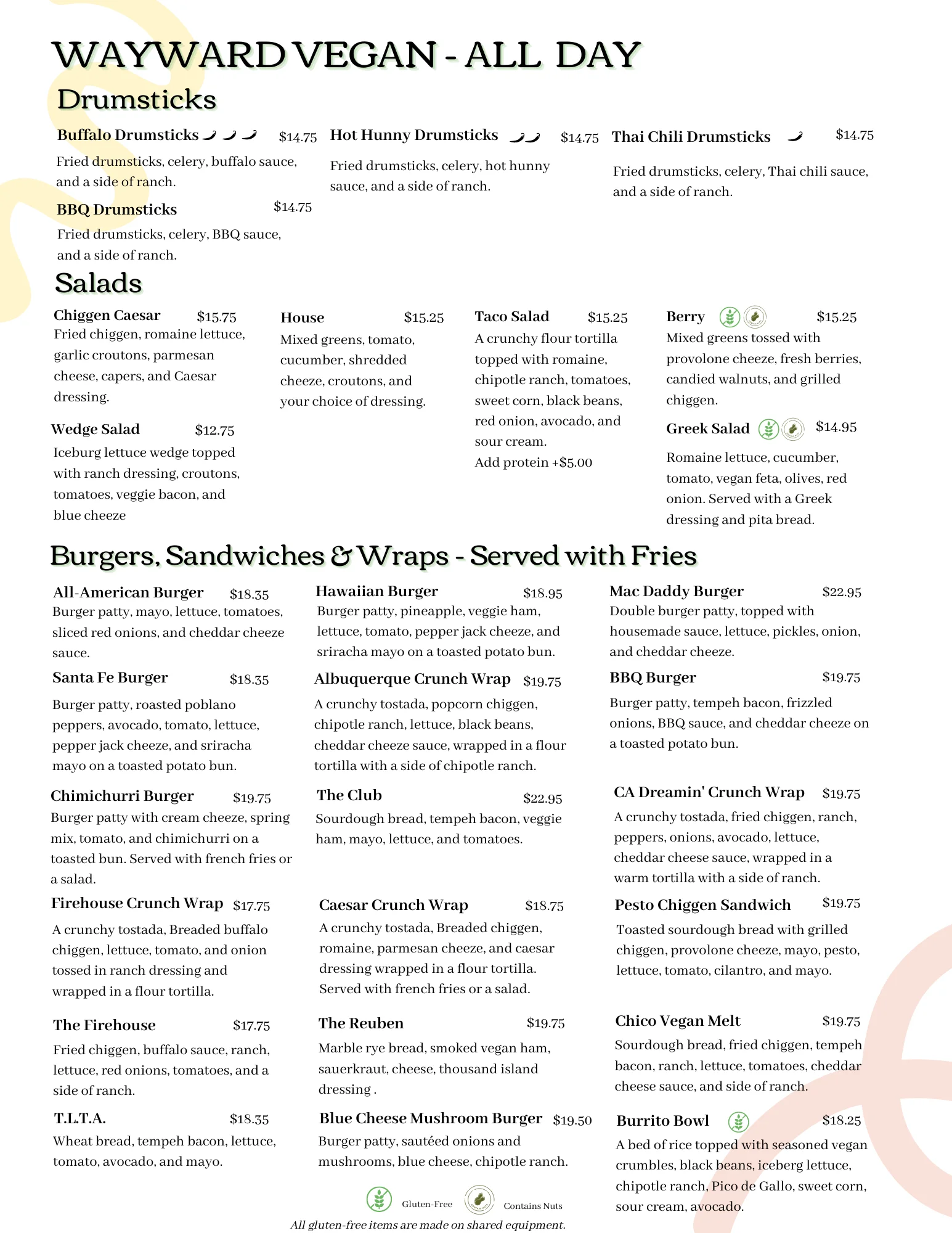 wayward vegan all day menu